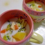 家族でぽかぽか＊ツナと豆腐と根菜の牛乳スープ＊